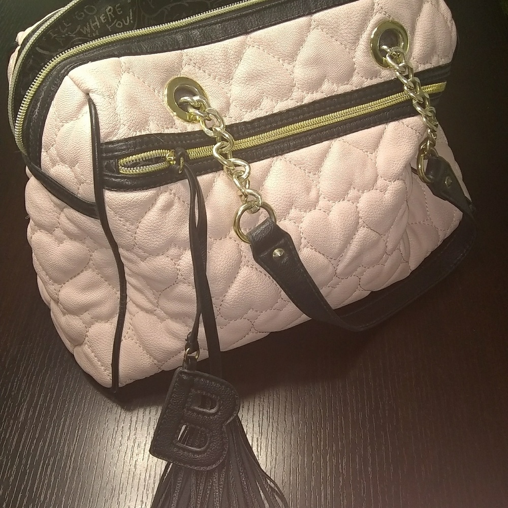 Betsey Johnson Black and Pink Chain Link Handbag